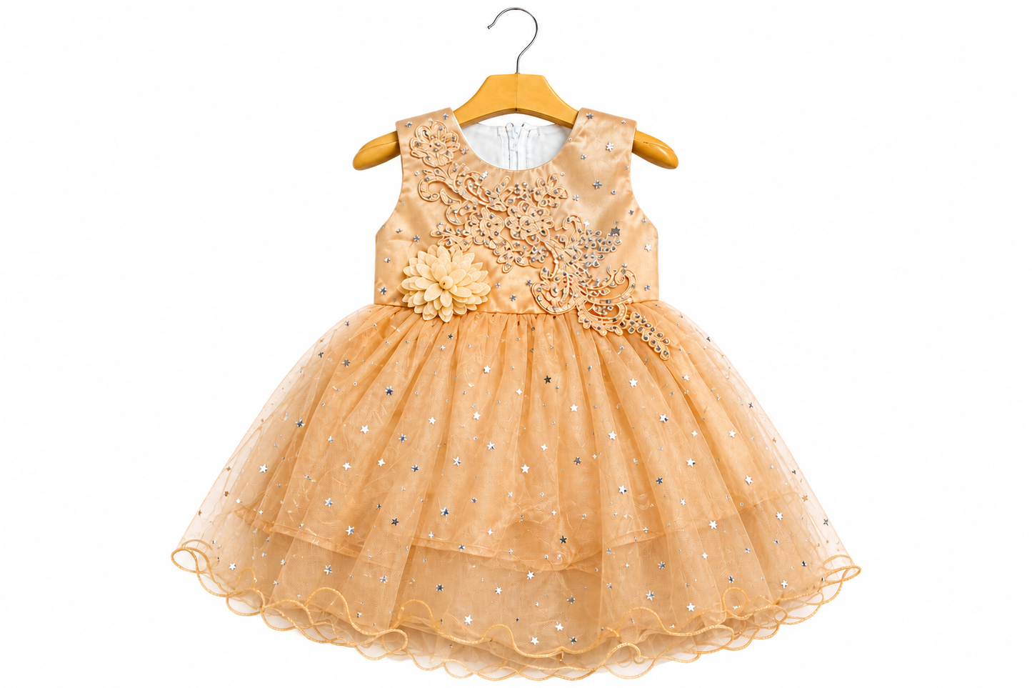 Elegant Girls’ Champagne Party Frock with Matching Handbag