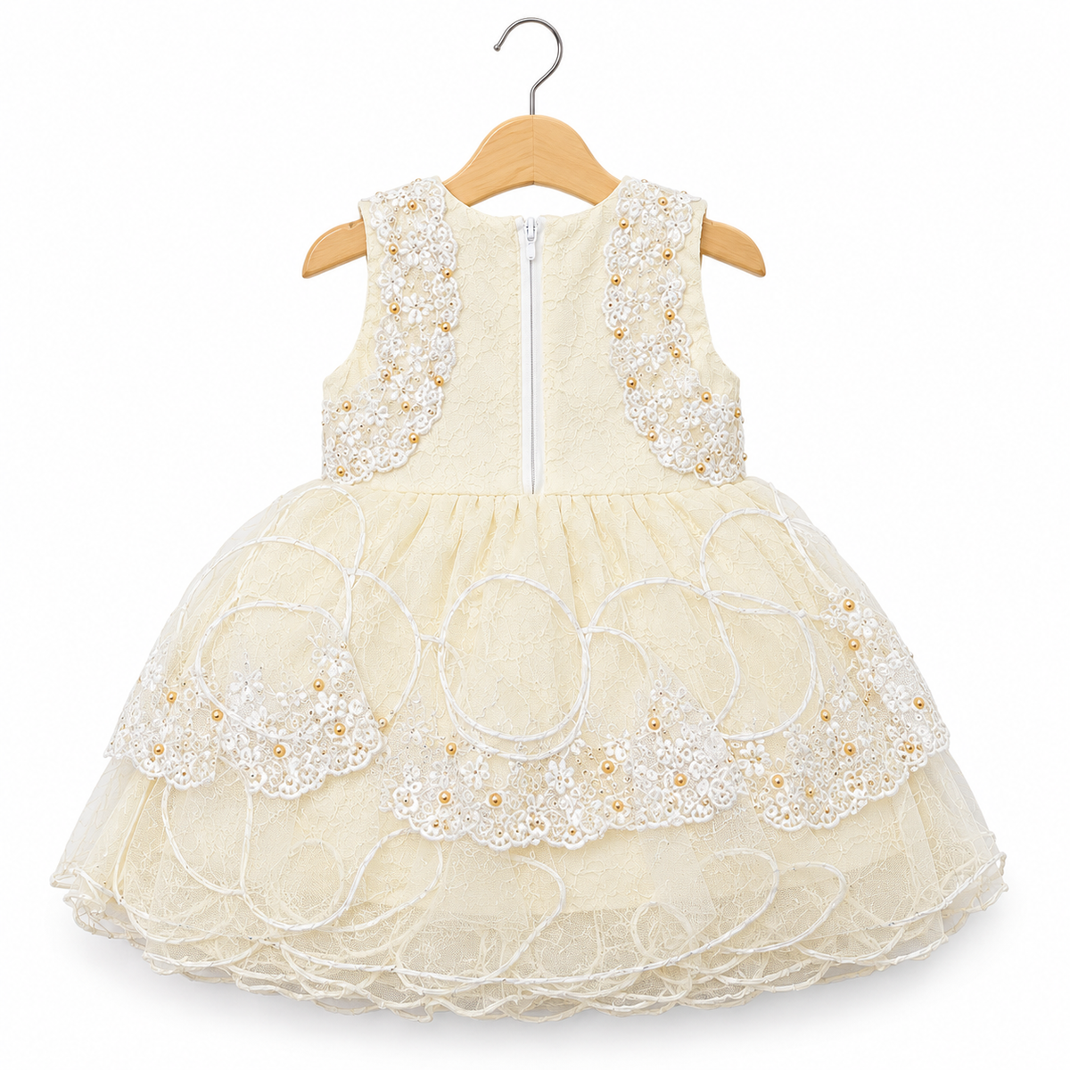 Elegant Girls’ Ivory Lace Party Frock