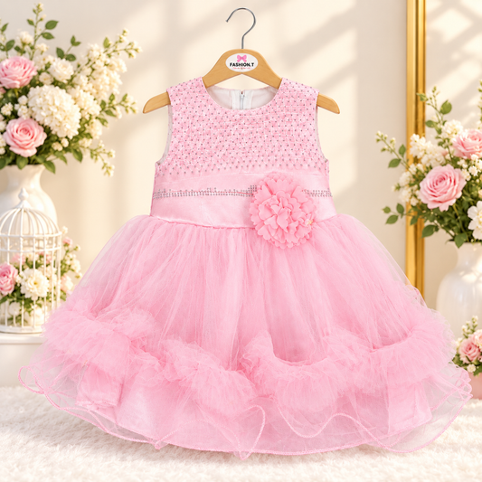 Elegant Pink Girls Party Frock