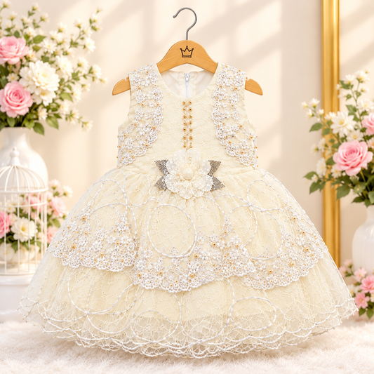 Elegant Girls’ Ivory Lace Party Frock
